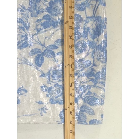 ASOS Mini Dress Size 0 Blue White Floral Metallic Puff Sleeve Lace Up Front NWT - Picture 5 of 9